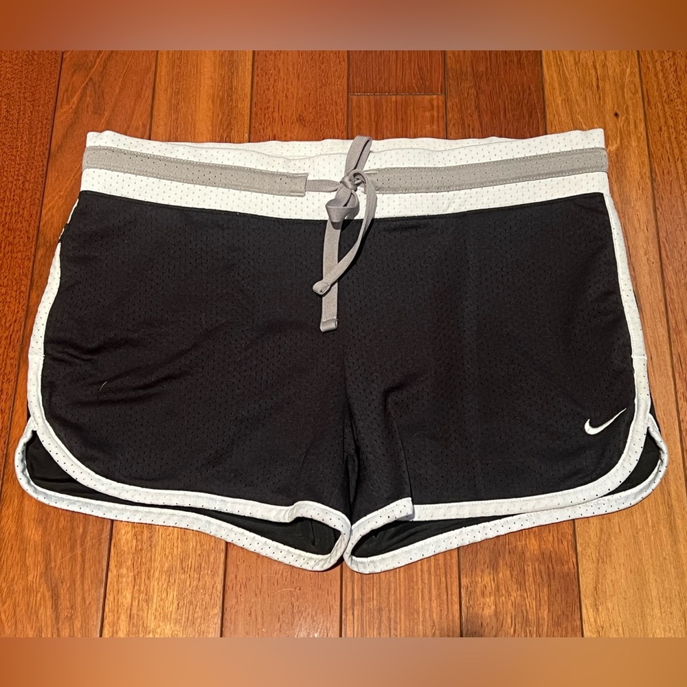 Nike Navy Blue Mesh Athletic Shorts with White Trim